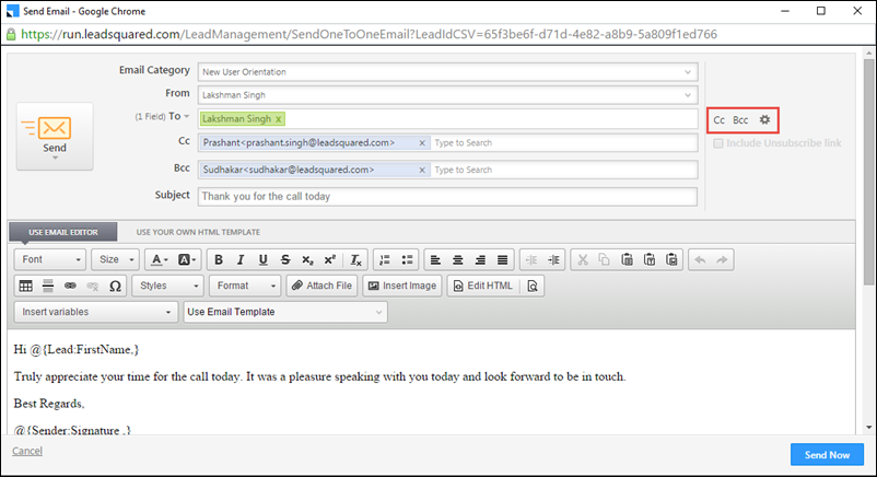 CC BCC Option In Email LeadSquared Help And Support