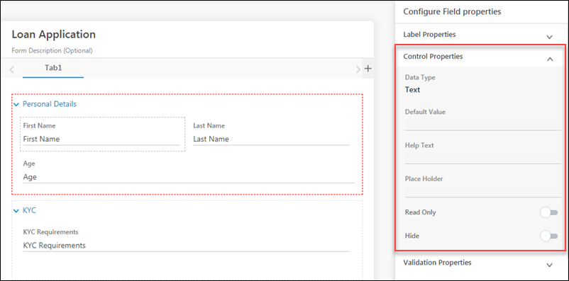 Configure field control properties