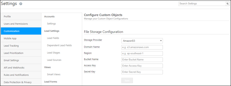 custom object storage details