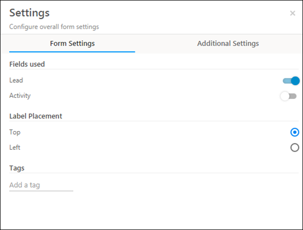 settings menu for forms