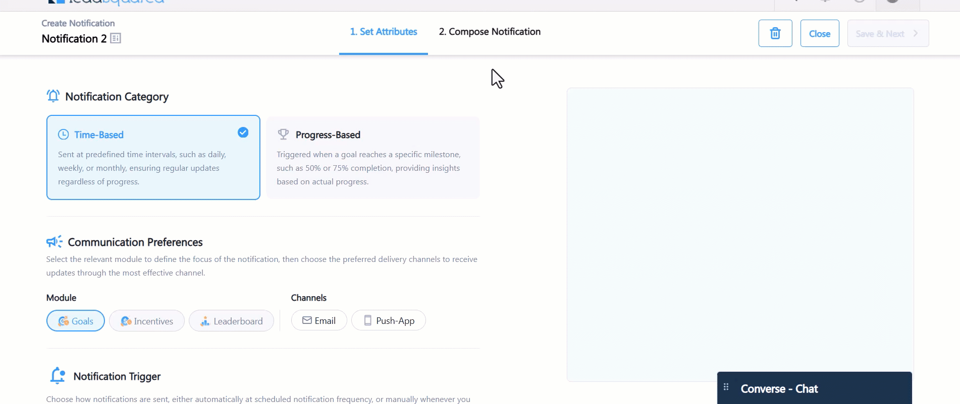 set attributes for progress based notifications on ace