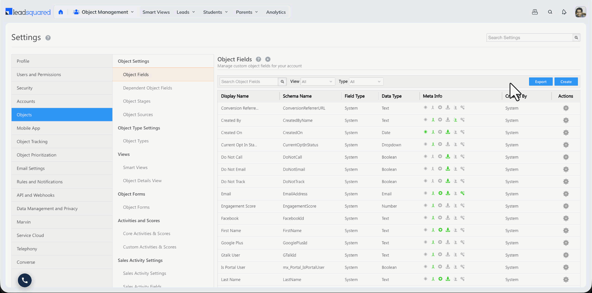 navigate to create custom lead fields