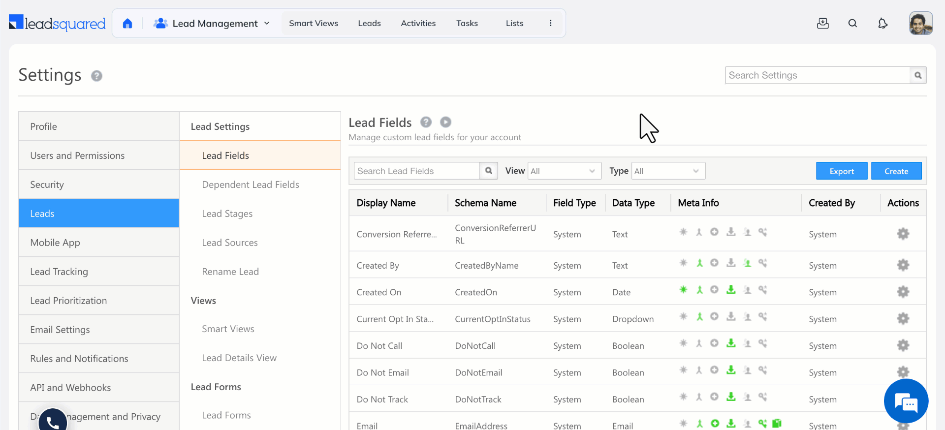 navigate to create custom lead fields