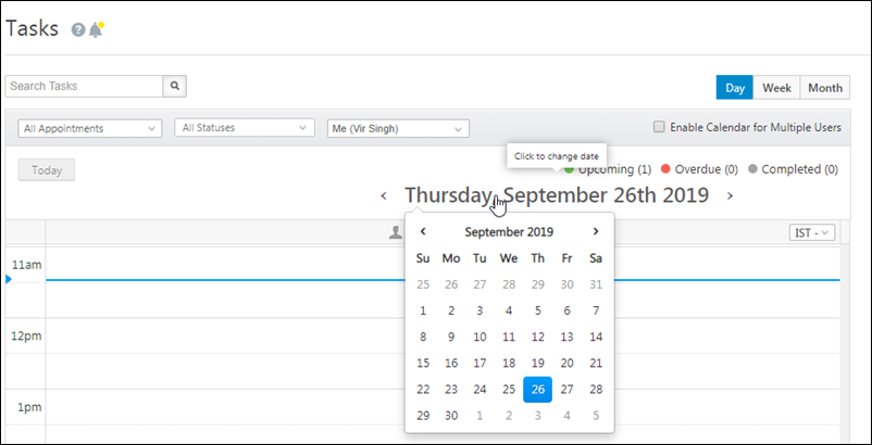 change day in calendar view