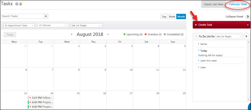 calendar view create tasks