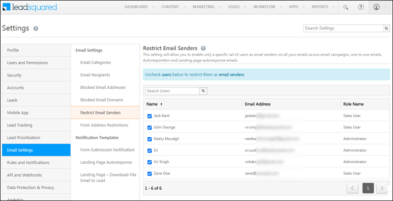 Restrict User access for emails in LeadSquared