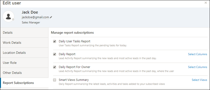 user report subscriptions