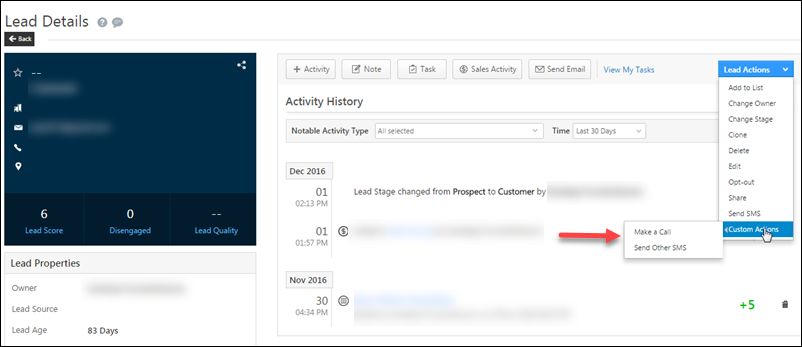 LeadSquared Custom Lead and List Actions Connector