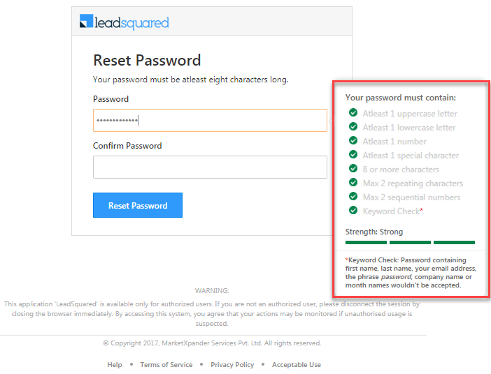 Strong pwd - LeadSquared Help and Support