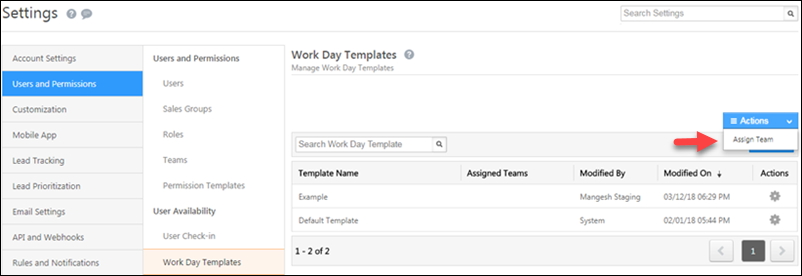 work day template assign