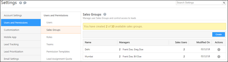 Sales Groups