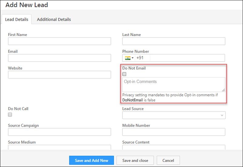 email opt in add new lead form