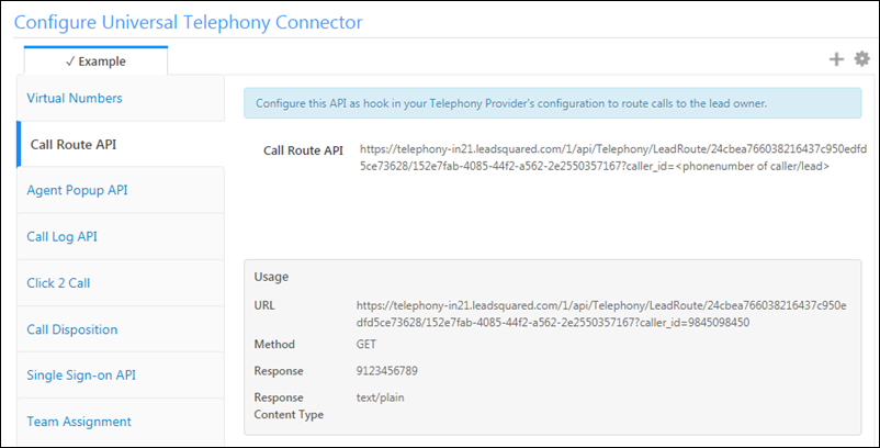 Call Route API section