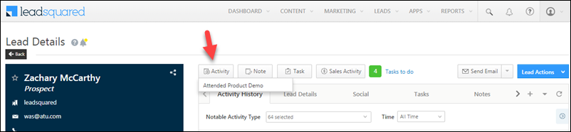 Quick Add on lead details page