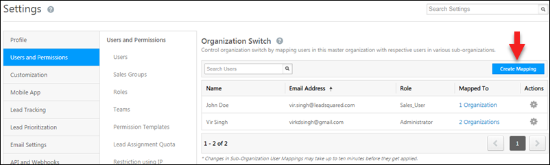 manage org switch page
