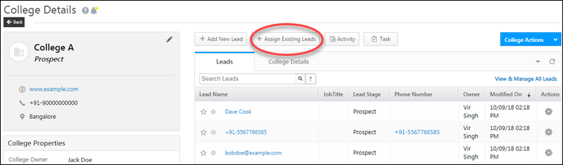 add existing leads