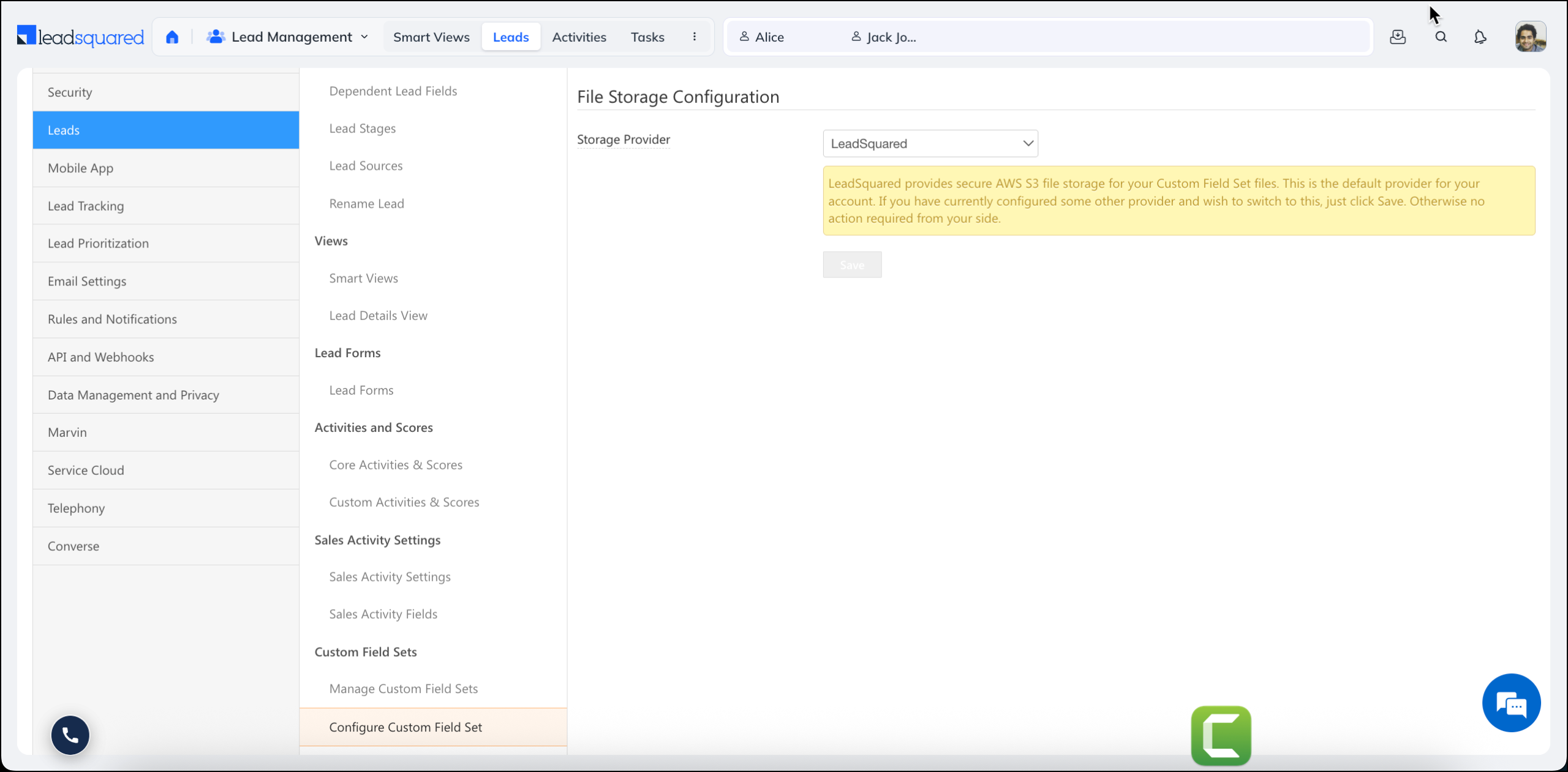 configure custom field setrs