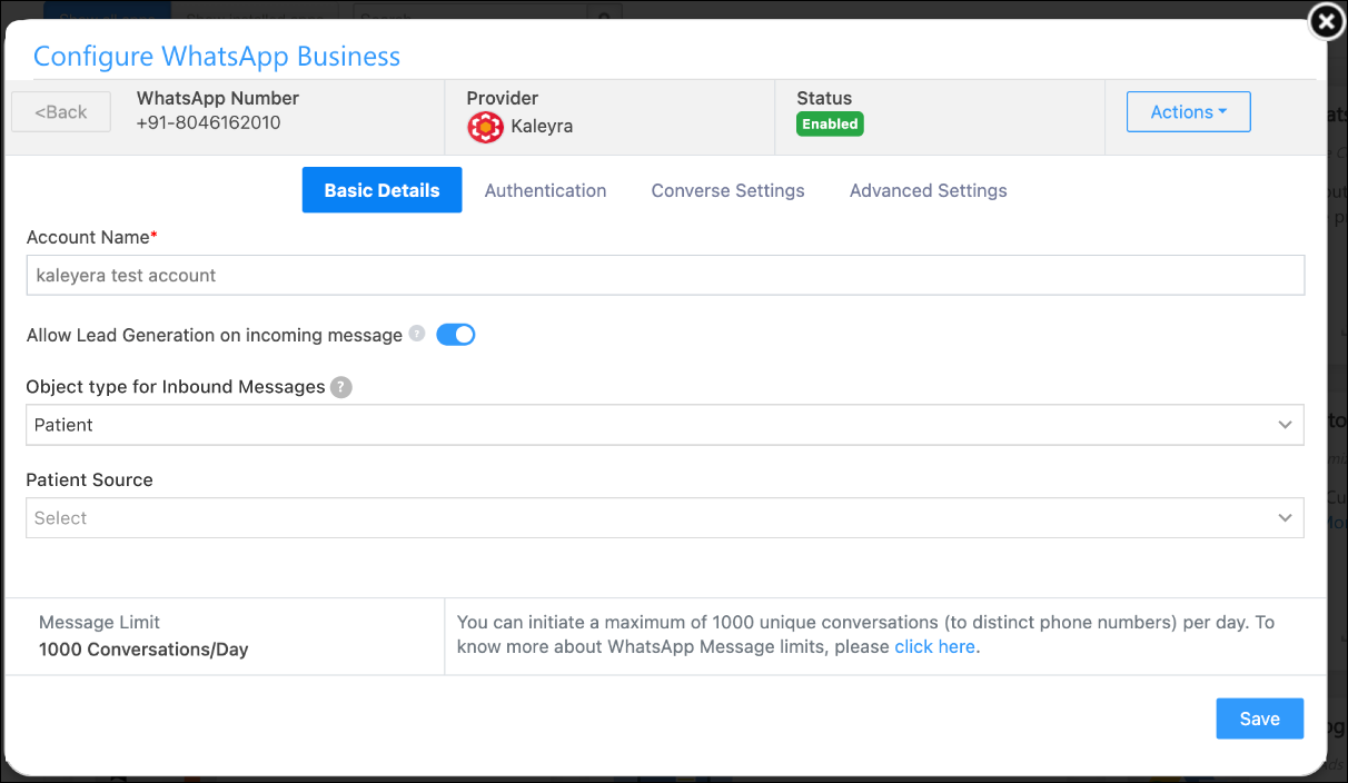 LeadSquared Object Types WhatsApp