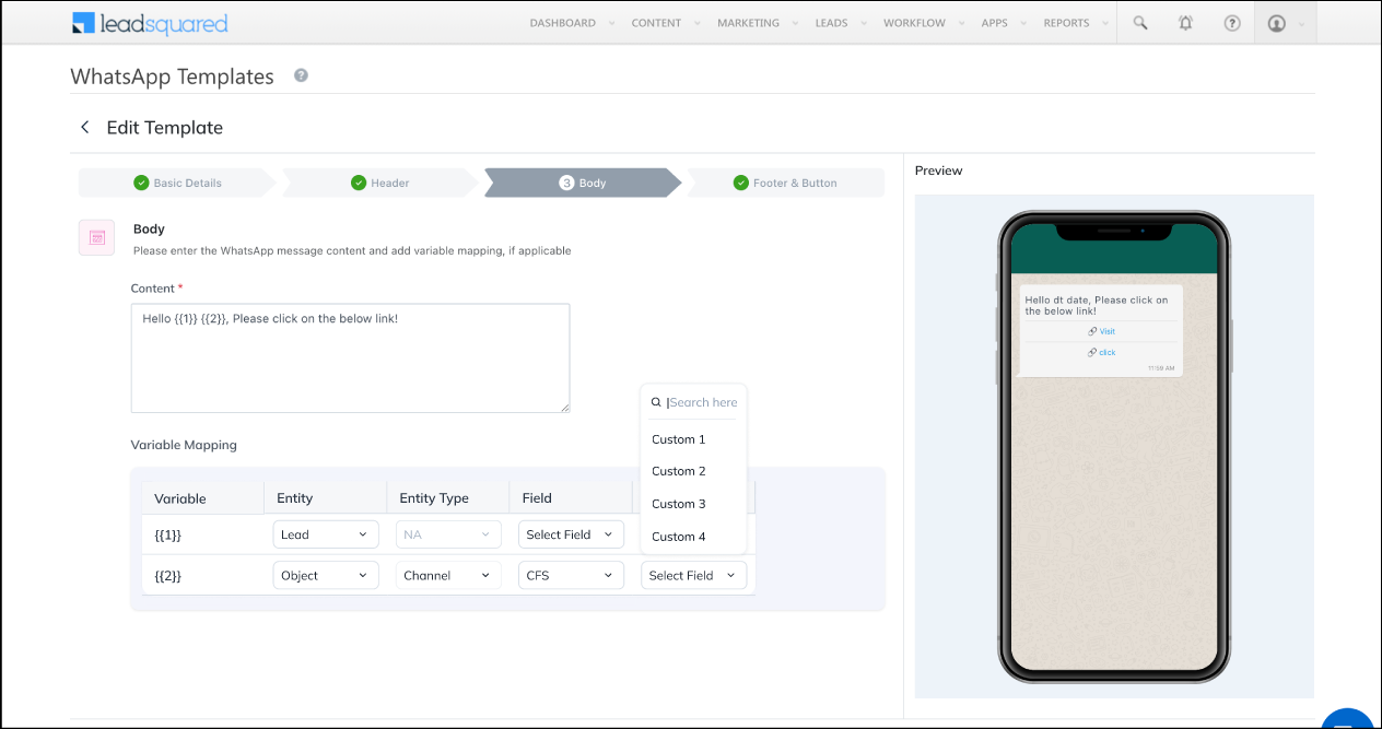 LeadSquared Object Types WhatsApp