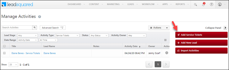 add activity from manage activities