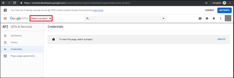 select a project google dev console