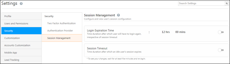 session management settings