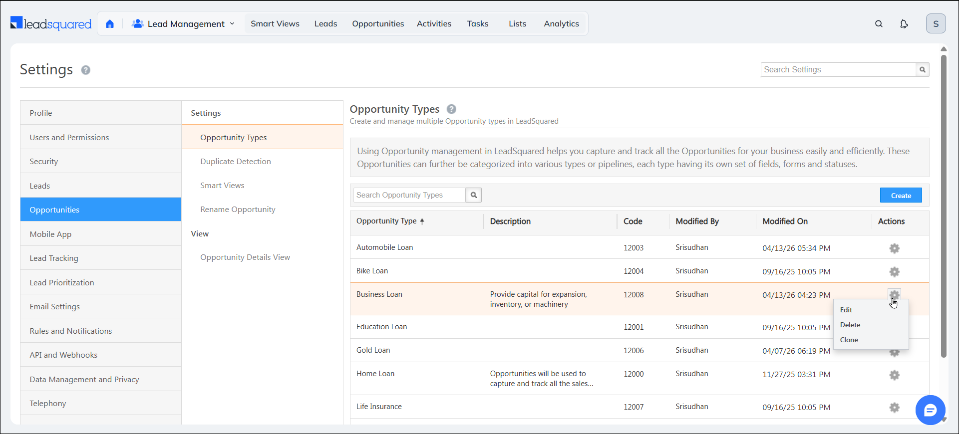 LeadSquared Opportunitites