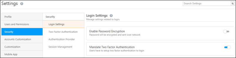 Login Settings Two Factor Authentication