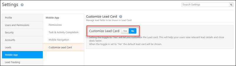 lead card customization settings