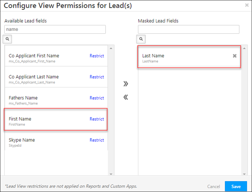 permission template restrict lead name