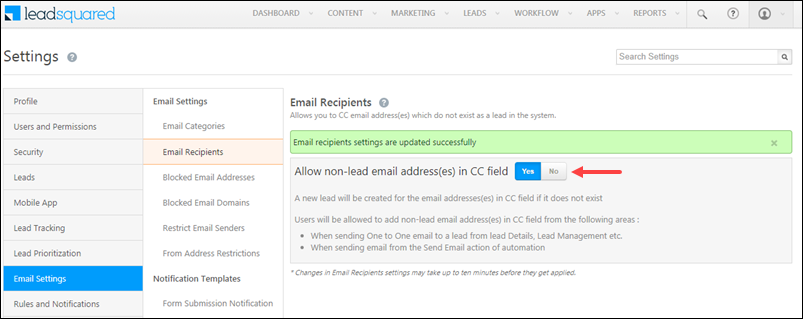 Add email recipients in LeadSquared