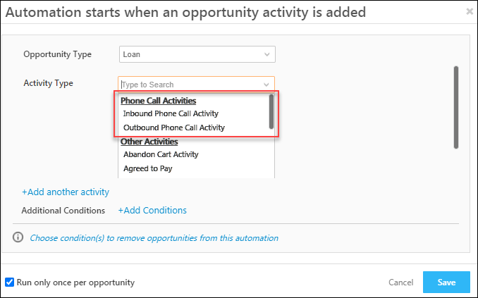 Opportunity Phone Call Activity trigger
