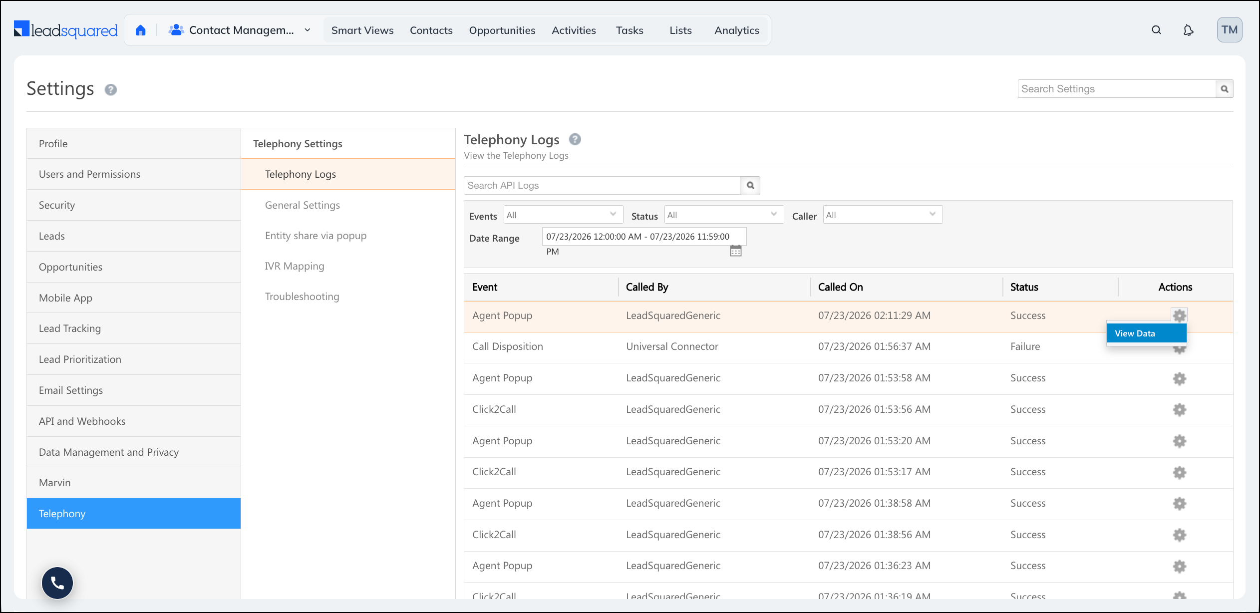 telephony logs