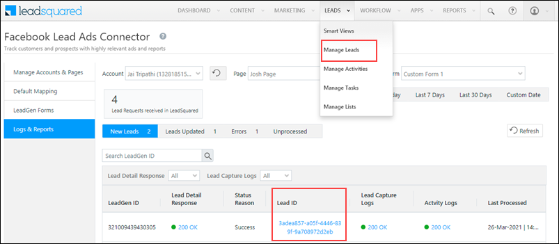 LeadSquared's Facebook Lead Ads Connector