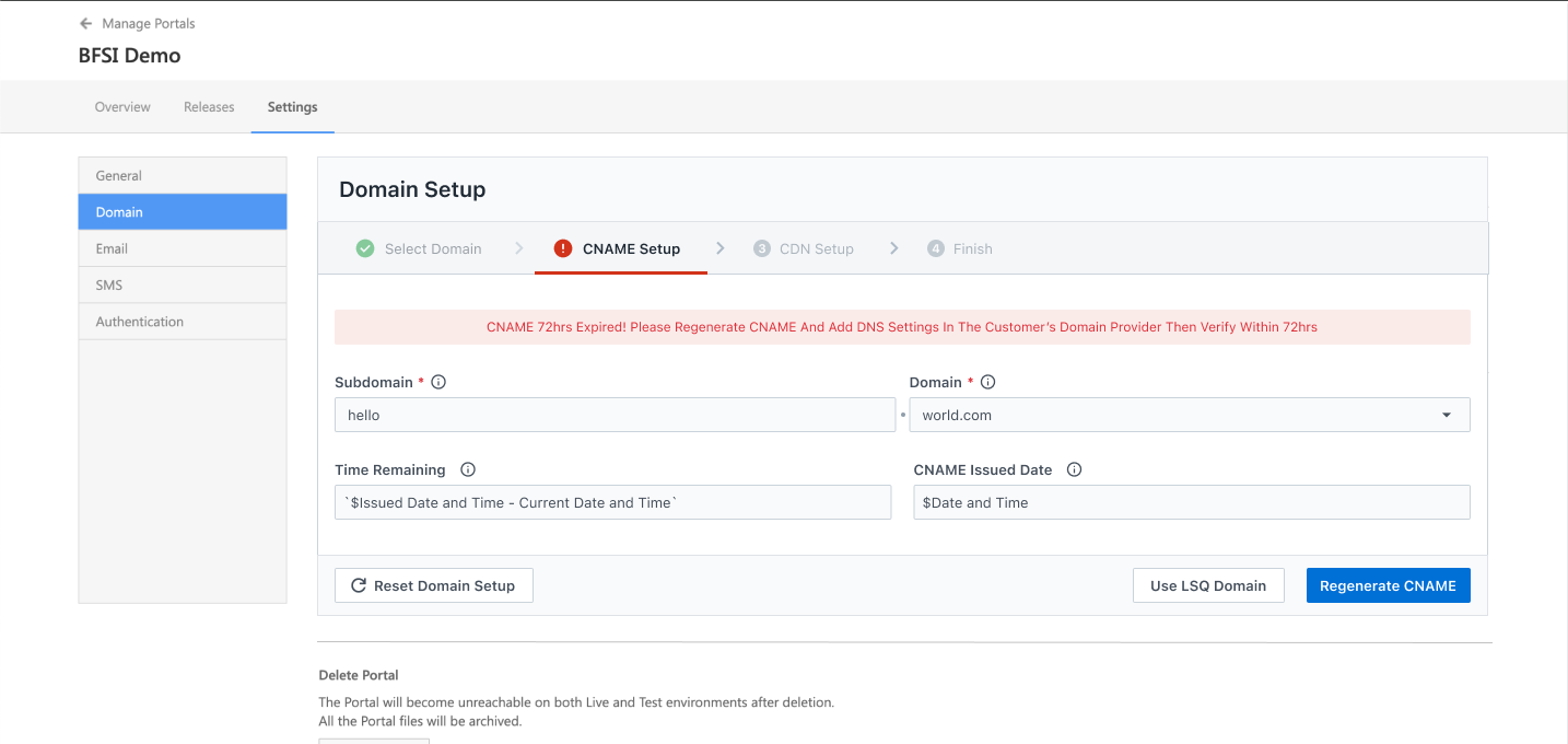 custom domain cname 72 hours expired
