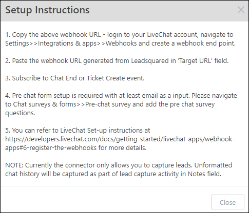 Integrate LeadSquared with LiveChat