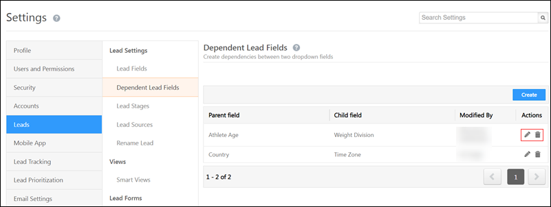 LeadSquared - Edit Dependent Lead Field
