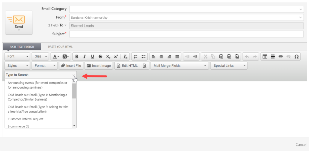 Send Quick Email to a List of Leads - Help & Support