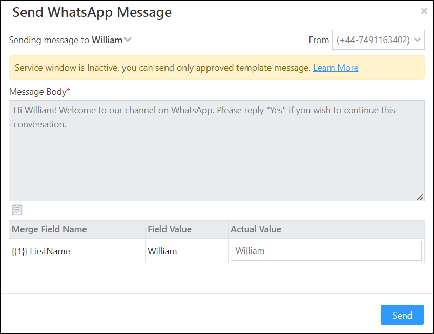 LeadSquared - Mail Merge in whatsapp