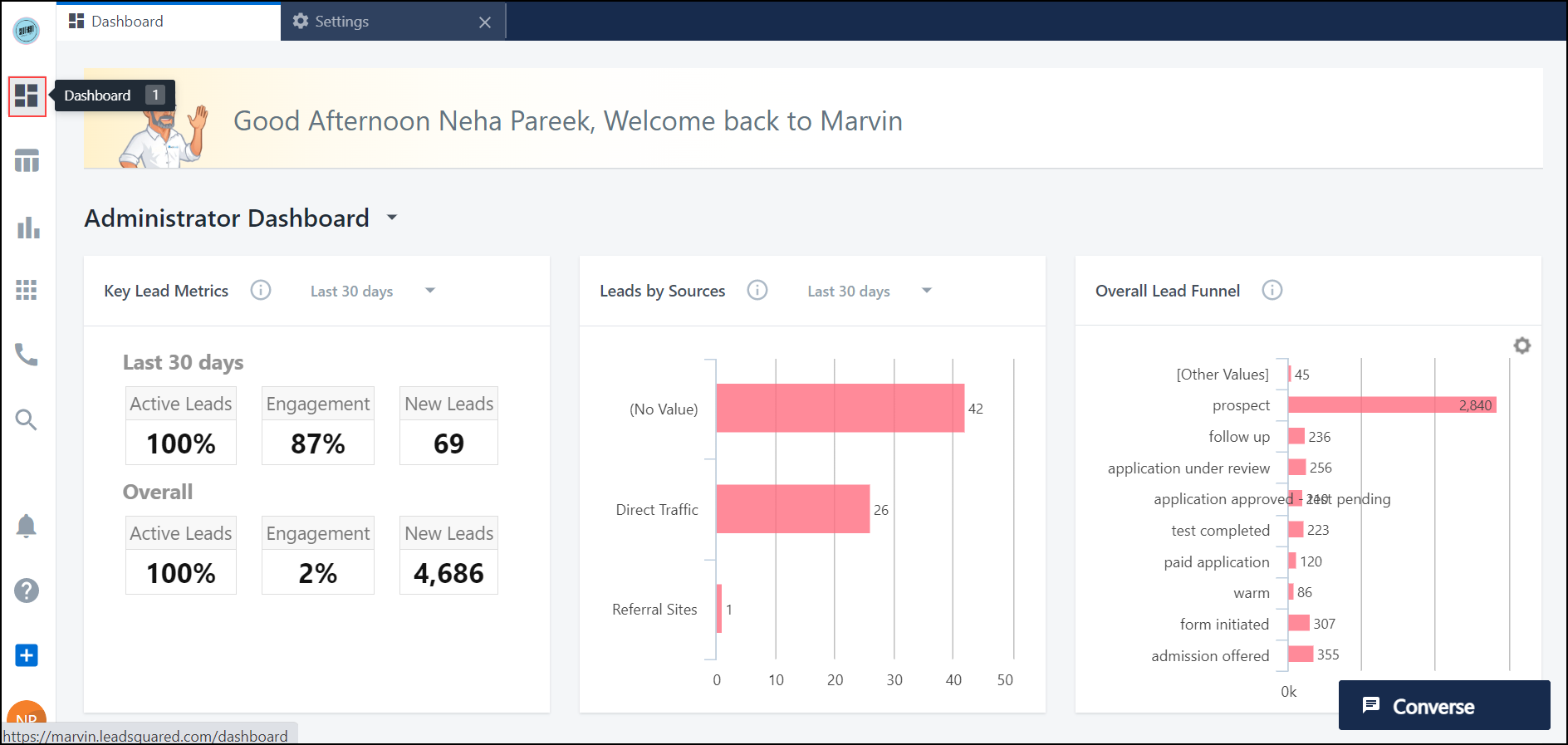LeadSquared - Marvin dashboard