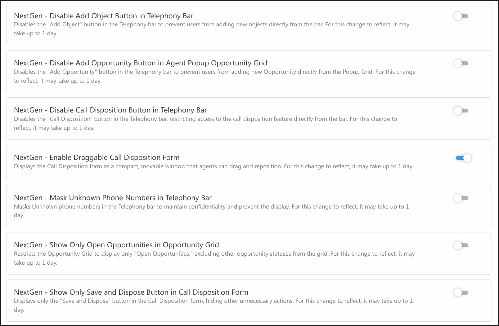 Telephony NextGen Settings