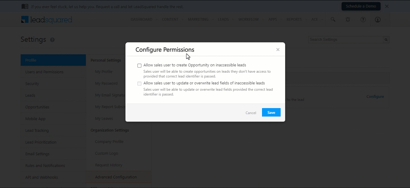 form opportunity config permission