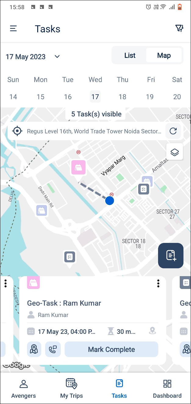LeadSquared - map view in task list