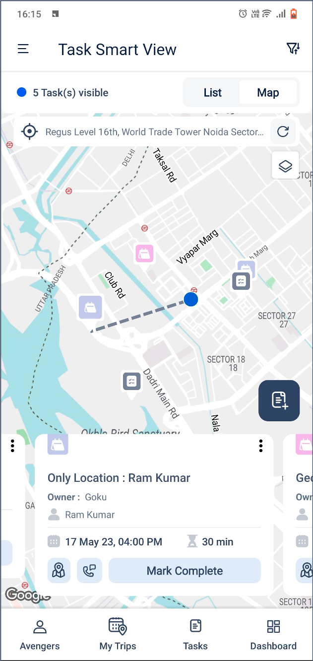 LeadSquared - map view in task smart views