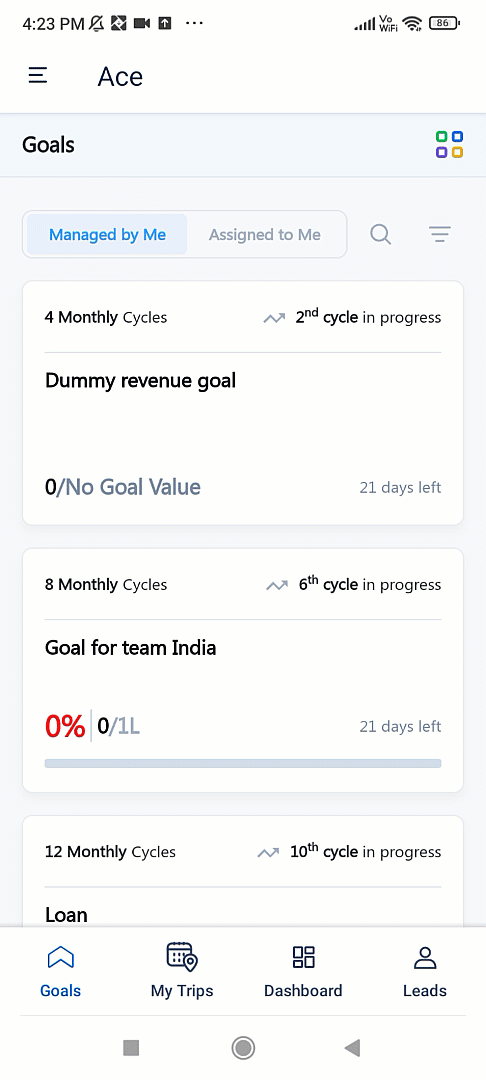 Goals Manager View