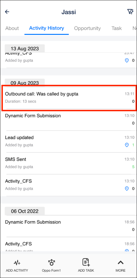 LeadSquared - Outbound call activity