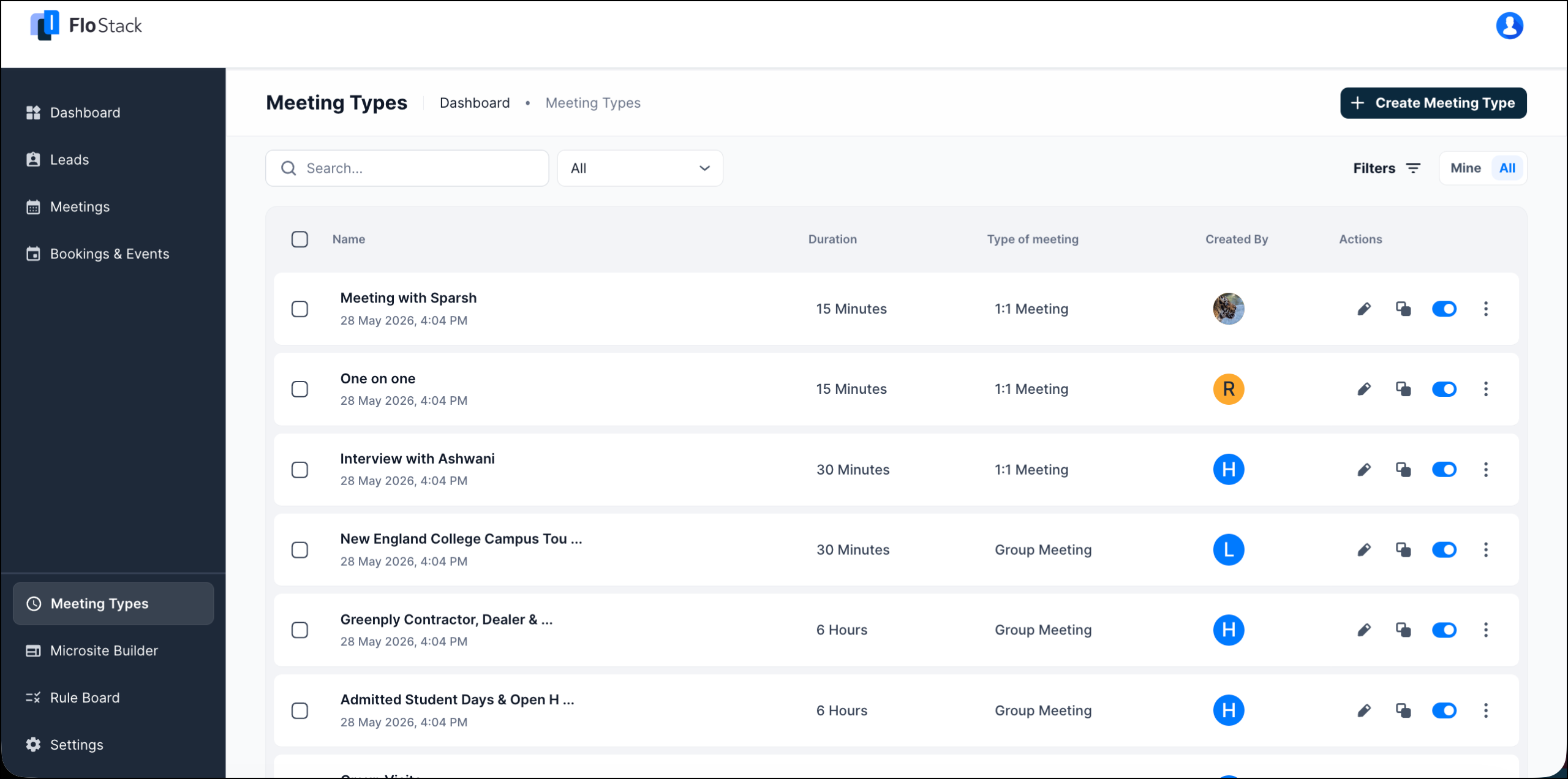 create meeting types