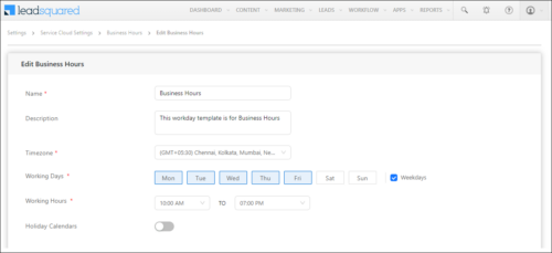 Business Hours - LeadSquared Help and Support