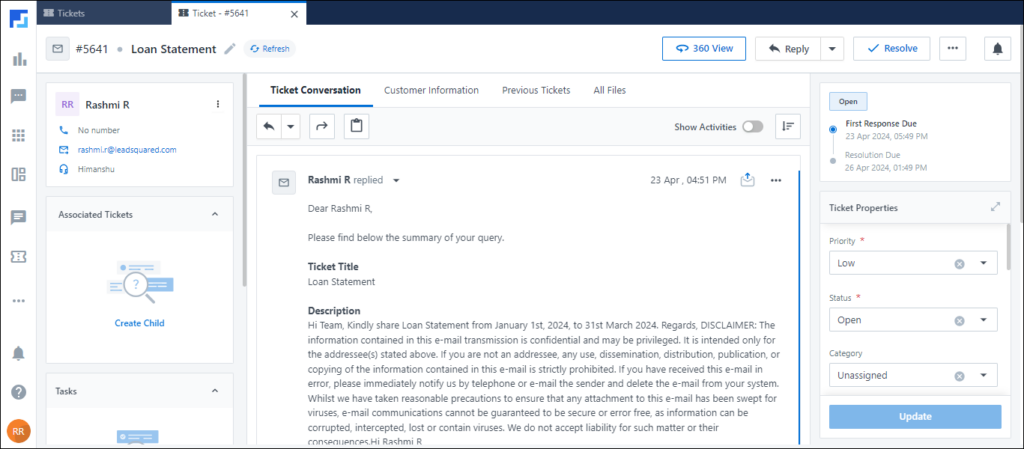Ticket Creation Channel - Email - LeadSquared Help and Support