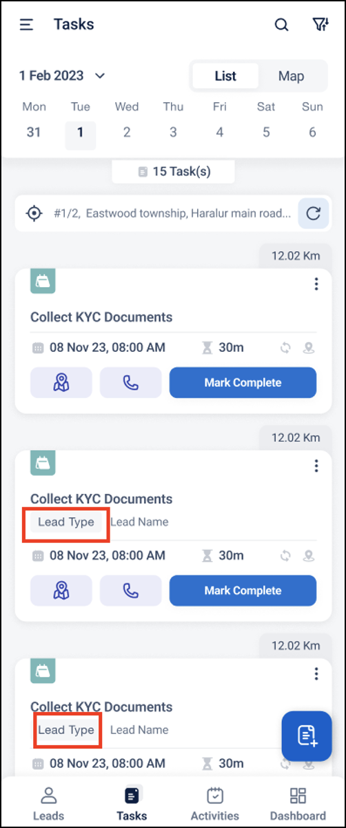 LeadSquared - Lead type in mobile app tasks